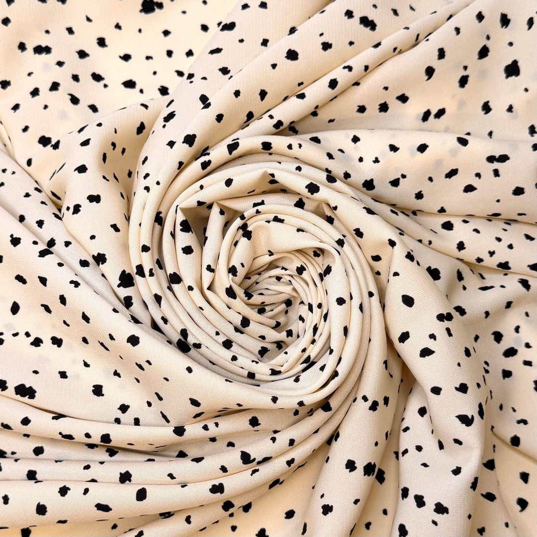 Cruella Cackle - Poly/Rayon Woven - Cream/Black Abstract Polka Dots - Bundles - True Deadstock fabric Fabric by private - Sustainable Textile | FABCYCLE