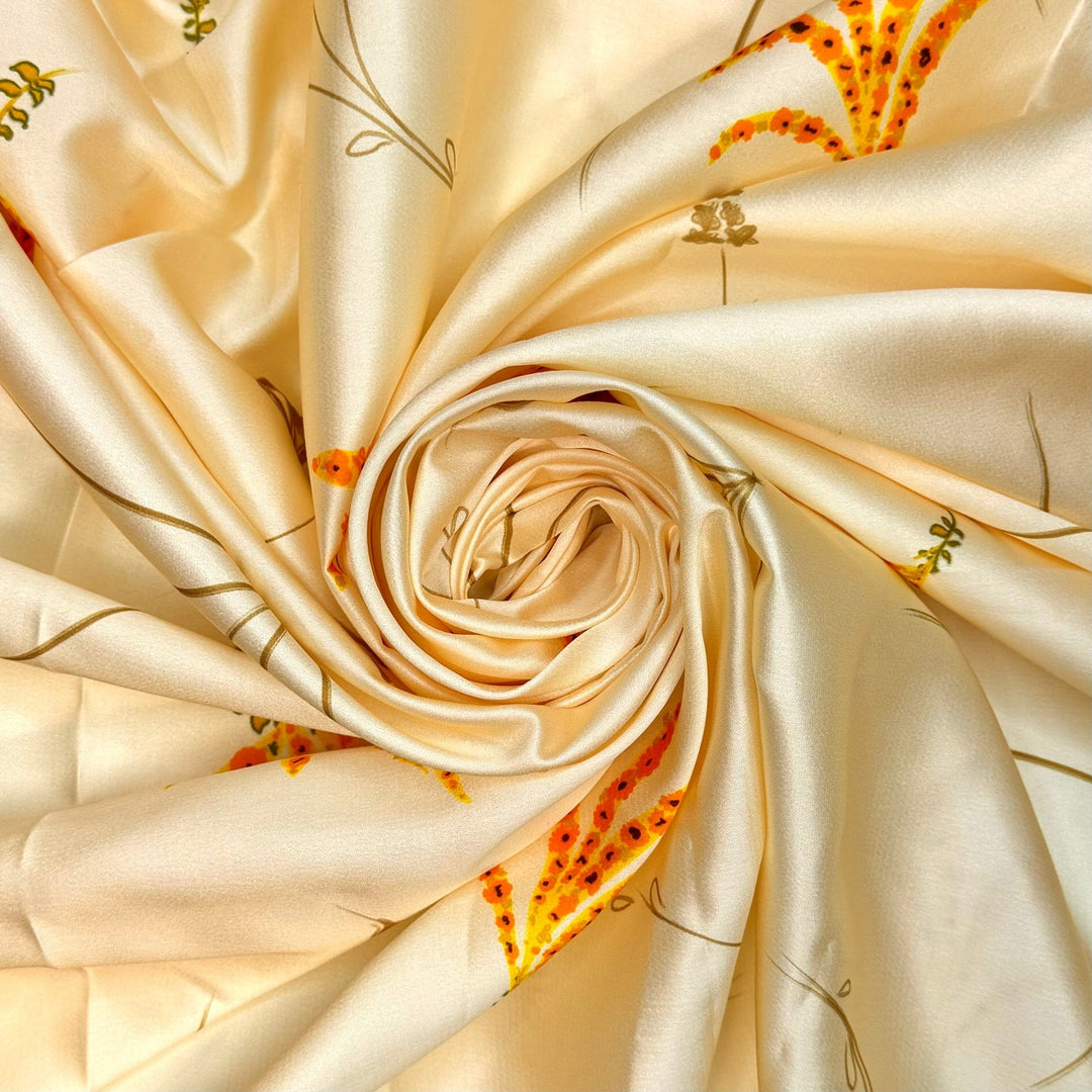 Cutting The Cake - Satin Polyester Blend Woven - Cream Multi Floral - 2M Bundle - True Deadstock fabric Fabric by private - Sustainable Textile | FABCYCLE