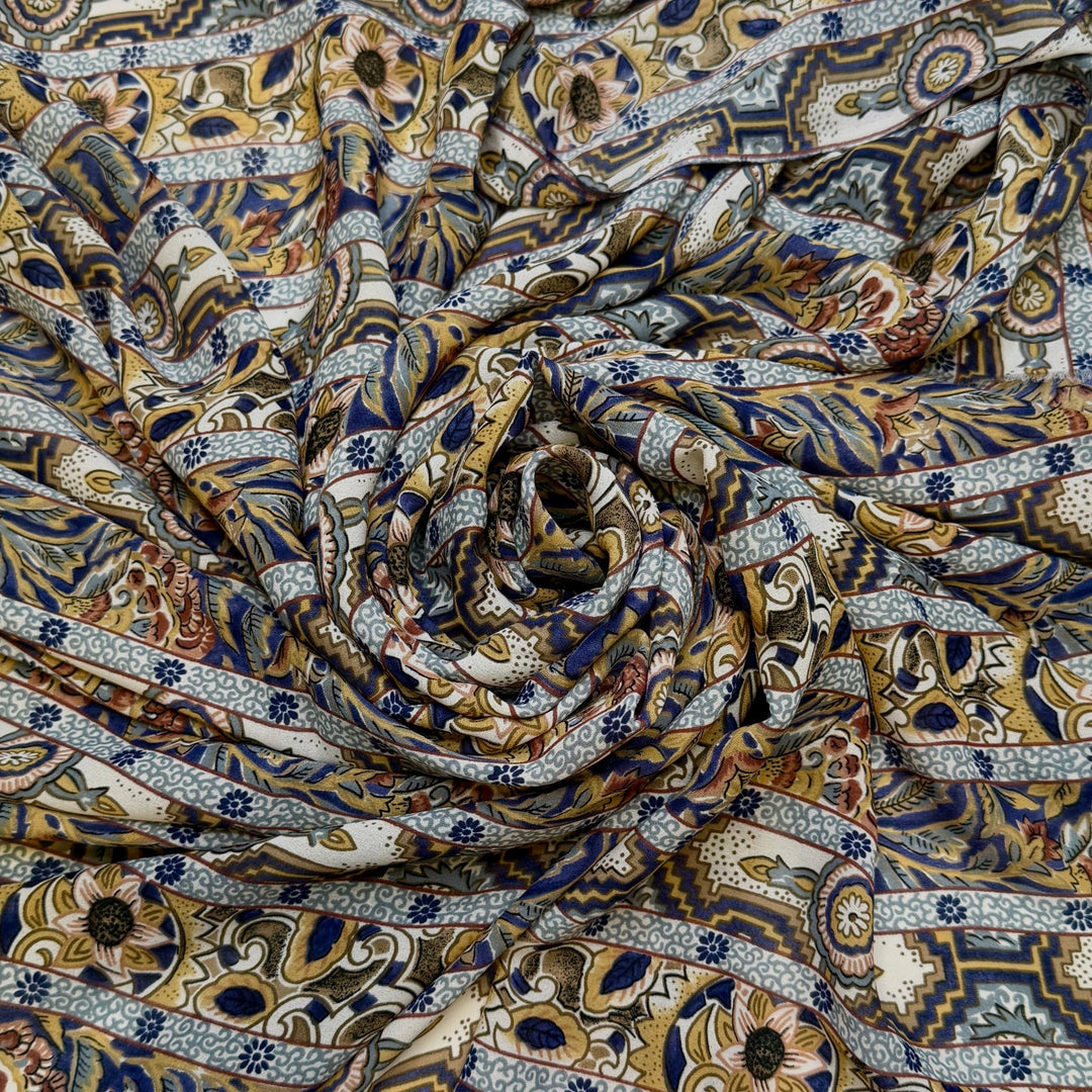 Dance Around The Garden - Polyester Blend Woven - Dark Blue Multi Floral - 2.3M Bundle - True Deadstock fabric Fabric by private - Sustainable Textile | FABCYCLE