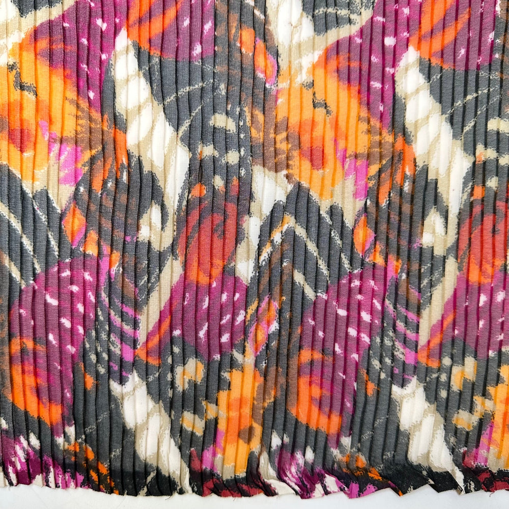 Dance Under The Sun - Pleated Chiffon Poly Woven - Pink/Orange Abstract - 4.5M Bundle - True Deadstock fabric Fabric by private - Sustainable Textile | FABCYCLE
