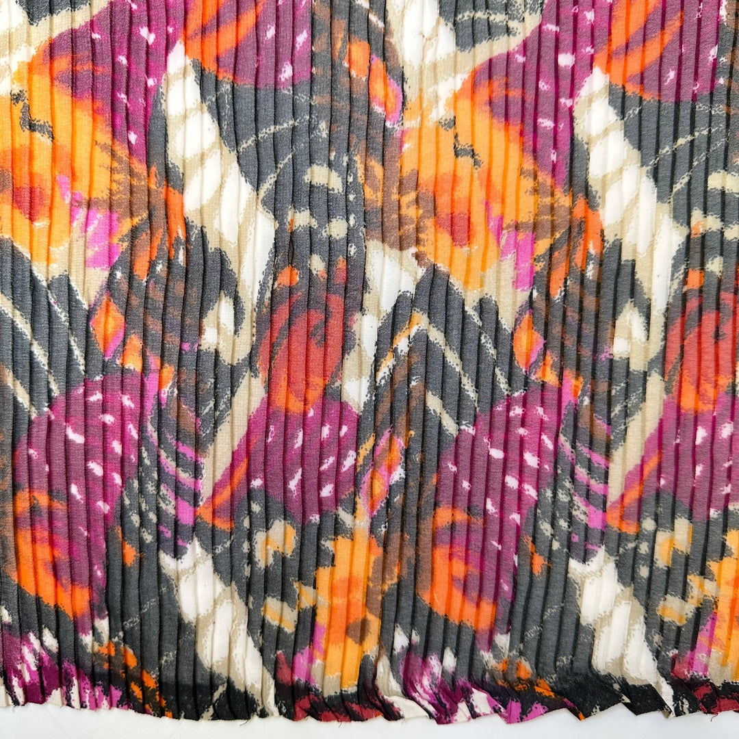 Dance Under The Sun - Pleated Chiffon Poly Woven - Pink/Orange Abstract - 4.5M Bundle - True Deadstock fabric Fabric by private - Sustainable Textile | FABCYCLE