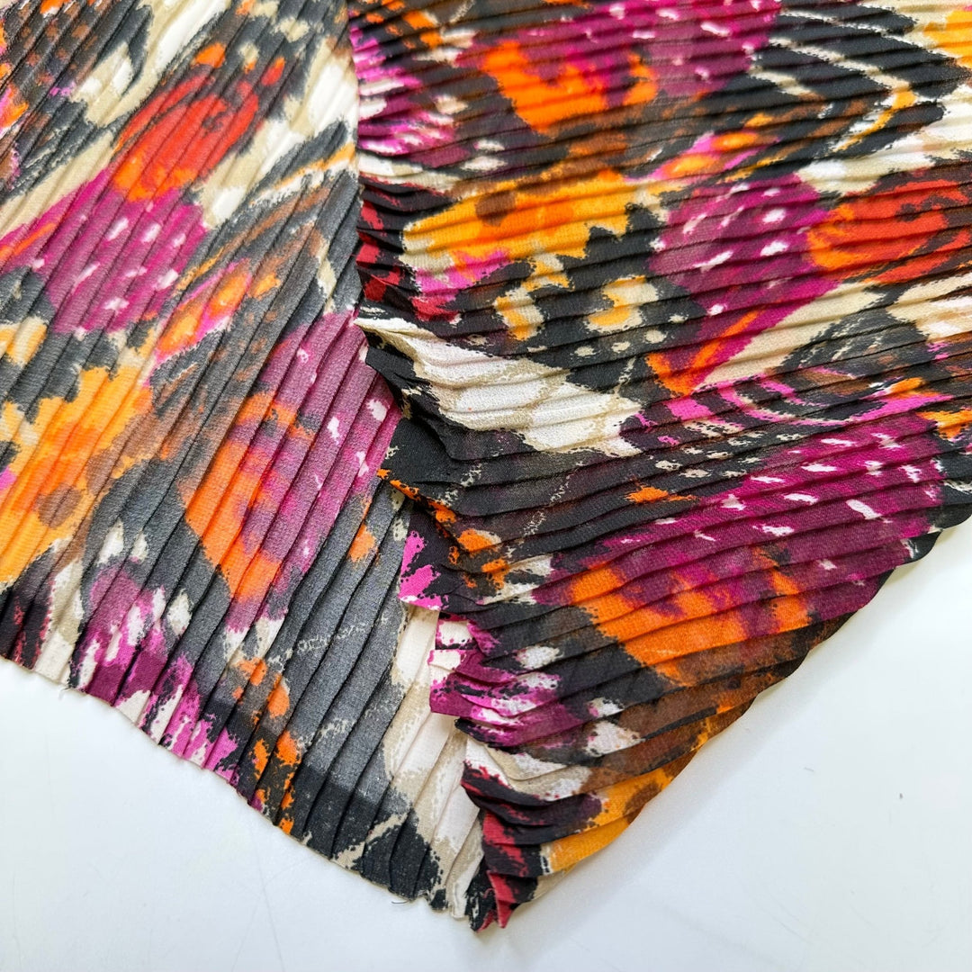 Dance Under The Sun - Pleated Chiffon Poly Woven - Pink/Orange Abstract - 4.5M Bundle - True Deadstock fabric Fabric by private - Sustainable Textile | FABCYCLE