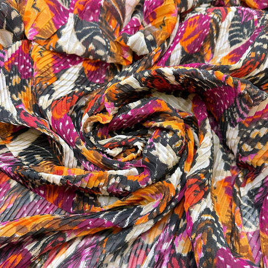 Dance Under The Sun - Pleated Chiffon Poly Woven - Pink/Orange Abstract - 4.5M Bundle - True Deadstock fabric Fabric by private - Sustainable Textile | FABCYCLE
