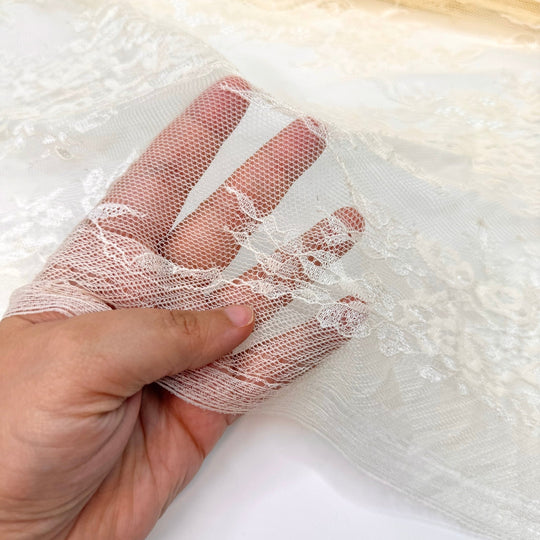 Dancing Through Memories - Lace Nylon Knit - Cream Floral - 2.6M Bundle - True Deadstock fabric Fabric by private - Sustainable Textile | FABCYCLE