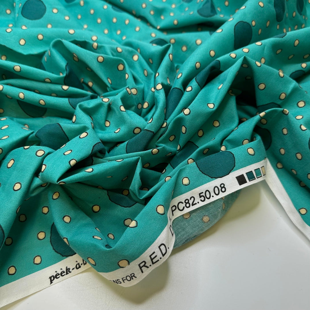 Day Or Night Party - Cotton/Poly Woven - Beige/Teal Polka Dots - 1.3M Bundle - True Deadstock fabric Fabric by private - Sustainable Textile | FABCYCLE