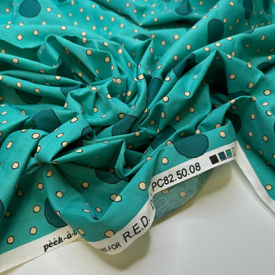 Day Or Night Party - Cotton/Poly Woven - Beige/Teal Polka Dots - 1.3M Bundle - True Deadstock fabric Fabric by private - Sustainable Textile | FABCYCLE