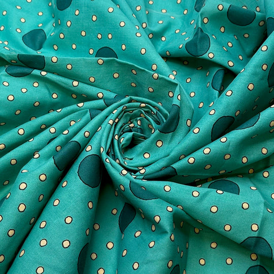 Day Or Night Party - Cotton/Poly Woven - Beige/Teal Polka Dots - 1.3M Bundle - True Deadstock fabric Fabric by private - Sustainable Textile | FABCYCLE