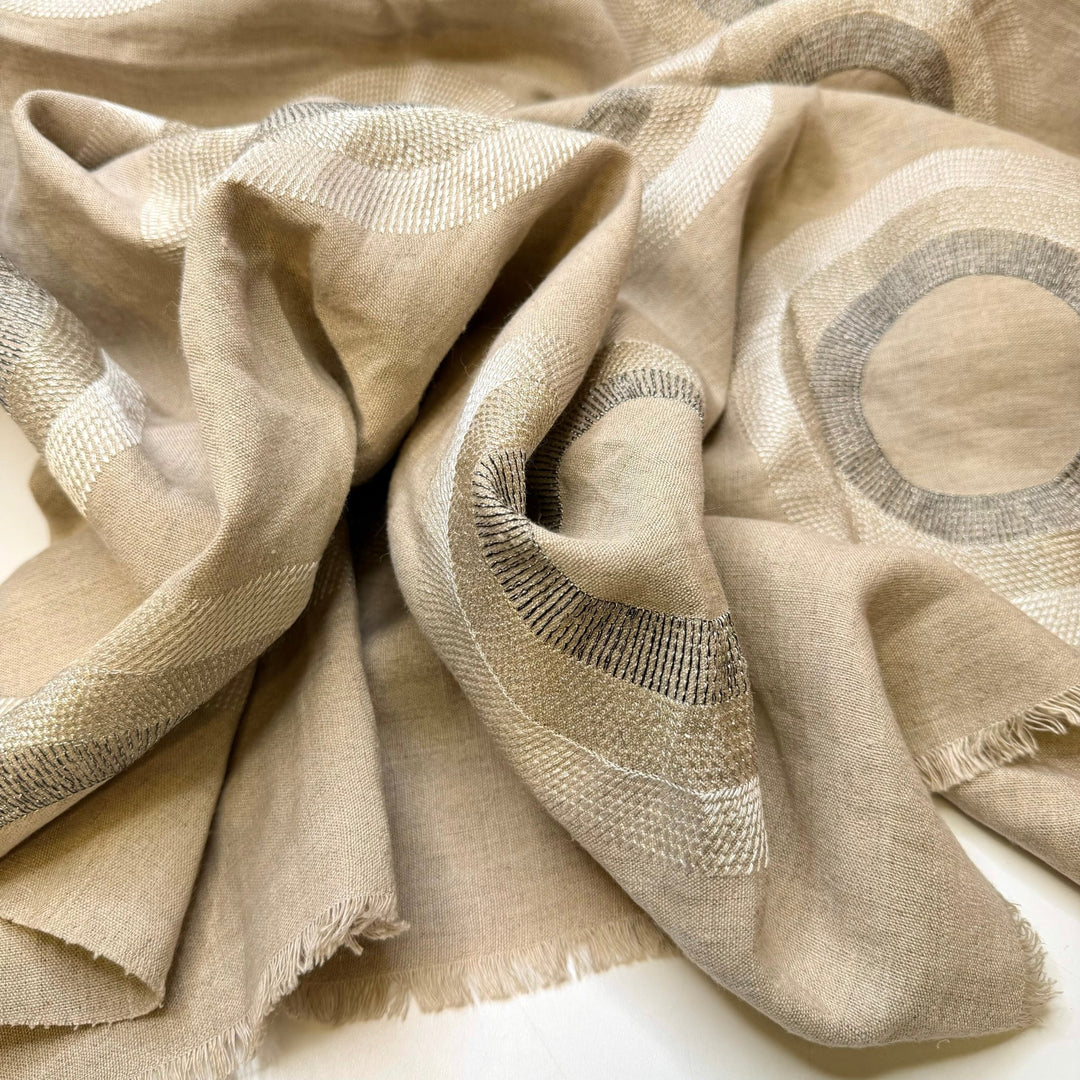 Decorating By Season - Metallic Twill Weave Linen/Viscose Woven - Light Beige Multi Circles - 0.9M Bundle - True Deadstock fabric Fabric by private - Sustainable Textile | FABCYCLE