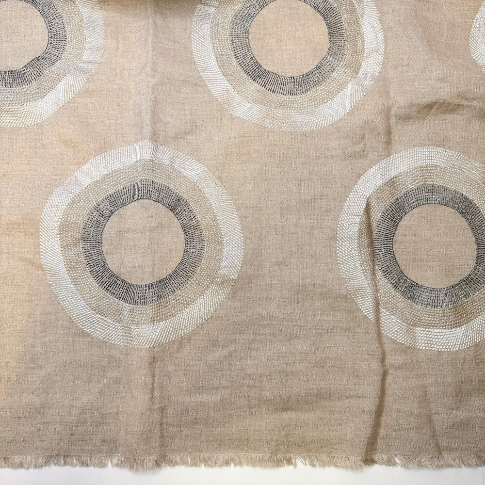 Decorating By Season - Metallic Twill Weave Linen/Viscose Woven - Light Beige Multi Circles - 0.9M Bundle - True Deadstock fabric Fabric by private - Sustainable Textile | FABCYCLE