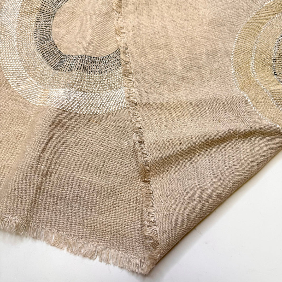Decorating By Season - Metallic Twill Weave Linen/Viscose Woven - Light Beige Multi Circles - 0.9M Bundle - True Deadstock fabric Fabric by private - Sustainable Textile | FABCYCLE
