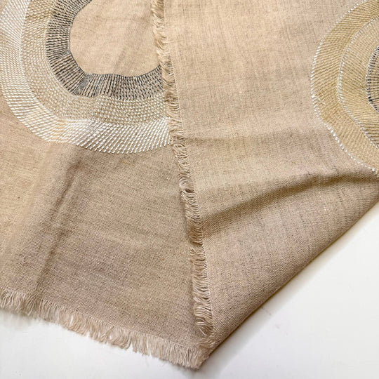 Decorating By Season - Metallic Twill Weave Linen/Viscose Woven - Light Beige Multi Circles - 0.9M Bundle - True Deadstock fabric Fabric by private - Sustainable Textile | FABCYCLE