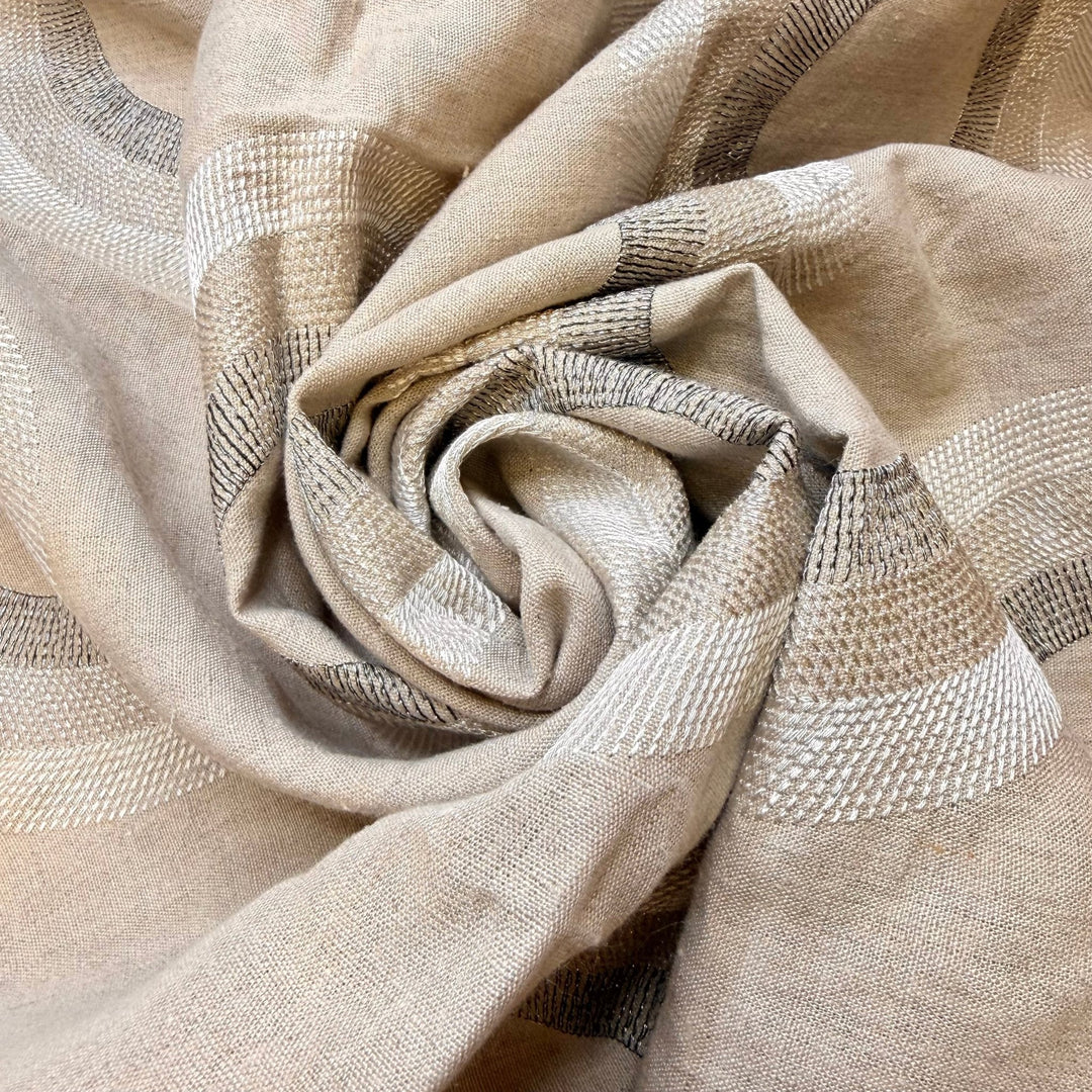 Decorating By Season - Metallic Twill Weave Linen/Viscose Woven - Light Beige Multi Circles - 0.9M Bundle - True Deadstock fabric Fabric by private - Sustainable Textile | FABCYCLE