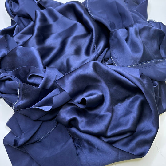 Devoted To You - Off Cuts Satin Silk Woven - Navy - 0.5 Lb Bag - True Deadstock fabric Fabric by private - Sustainable Textile | FABCYCLE
