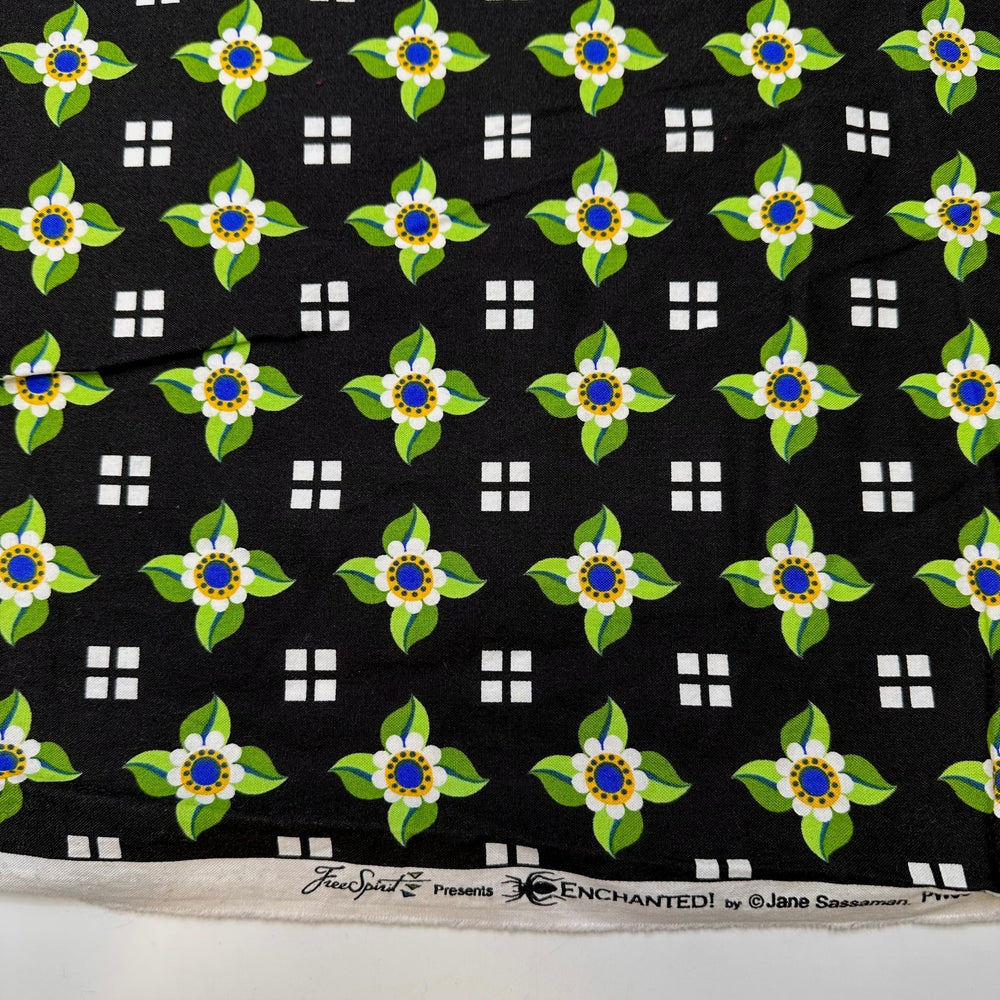 Digging Out The Holiday Decorations - Cotton Woven - Black/Green Floral - 3M Bundle - True Deadstock fabric Fabric by private - Sustainable Textile | FABCYCLE