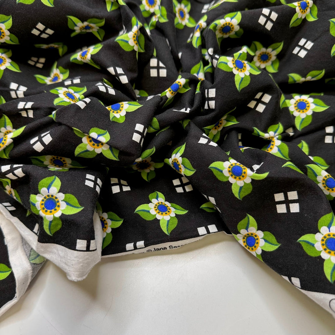 Digging Out The Holiday Decorations - Cotton Woven - Black/Green Floral - 3M Bundle - True Deadstock fabric Fabric by private - Sustainable Textile | FABCYCLE