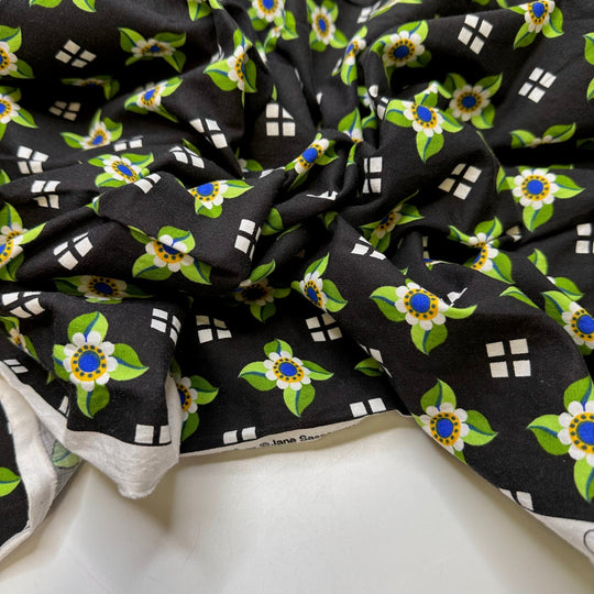 Digging Out The Holiday Decorations - Cotton Woven - Black/Green Floral - 3M Bundle - True Deadstock fabric Fabric by private - Sustainable Textile | FABCYCLE