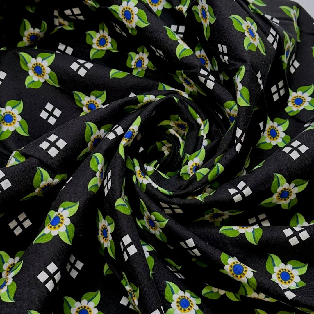 Digging Out The Holiday Decorations - Cotton Woven - Black/Green Floral - 3M Bundle - True Deadstock fabric Fabric by private - Sustainable Textile | FABCYCLE
