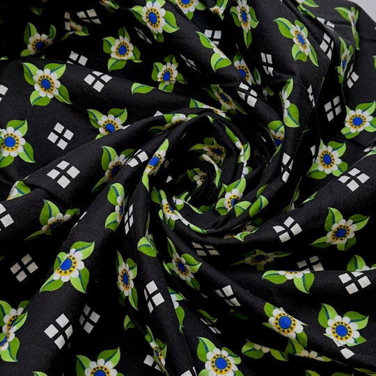 Digging Out The Holiday Decorations - Cotton Woven - Black/Green Floral - 3M Bundle - True Deadstock fabric Fabric by private - Sustainable Textile | FABCYCLE