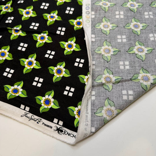 Digging Out The Holiday Decorations - Cotton Woven - Black/Green Floral - 3M Bundle - True Deadstock fabric Fabric by private - Sustainable Textile | FABCYCLE