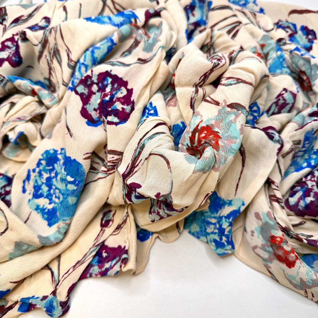 Dinner Reservations - Crepe Cotton Blend Woven - Cream Multi Floral - 2.4M Bundle - True Deadstock fabric Fabric by private - Sustainable Textile | FABCYCLE