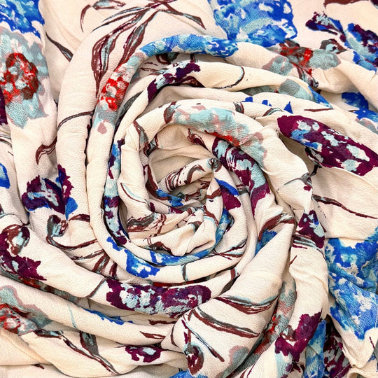 Dinner Reservations - Crepe Cotton Blend Woven - Cream Multi Floral - 2.4M Bundle - True Deadstock fabric Fabric by private - Sustainable Textile | FABCYCLE