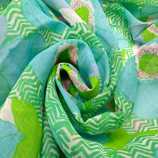 Discontinued Perfumes - Vintage Polyester Blend Woven - Blue/Green Floral - 3.7M Bundle - True Deadstock fabric Fabric by private - Sustainable Textile | FABCYCLE