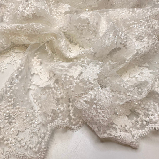 DIY Wedding Favors - Sequins Lace Polyester Blend Knit - White Floral - 1.2M Bundle - True Deadstock fabric Fabric by private - Sustainable Textile | FABCYCLE