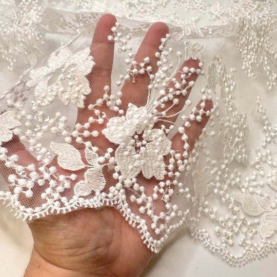 DIY Wedding Favors - Sequins Lace Polyester Blend Knit - White Floral - 1.2M Bundle - True Deadstock fabric Fabric by private - Sustainable Textile | FABCYCLE
