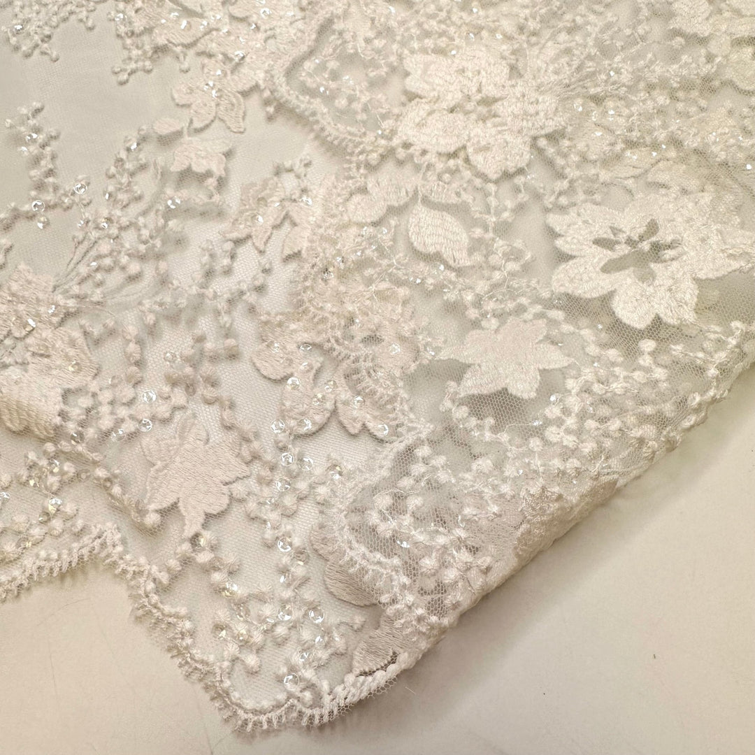 DIY Wedding Favors - Sequins Lace Polyester Blend Knit - White Floral - 1.2M Bundle - True Deadstock fabric Fabric by private - Sustainable Textile | FABCYCLE