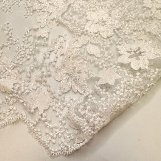 DIY Wedding Favors - Sequins Lace Polyester Blend Knit - White Floral - 1.2M Bundle - True Deadstock fabric Fabric by private - Sustainable Textile | FABCYCLE