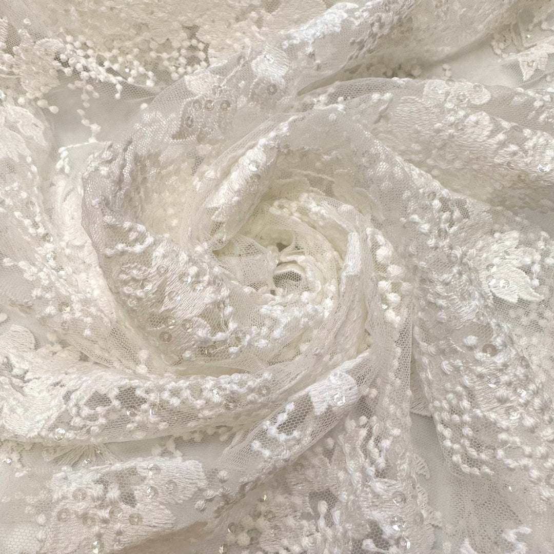 DIY Wedding Favors - Sequins Lace Polyester Blend Knit - White Floral - 1.2M Bundle - True Deadstock fabric Fabric by private - Sustainable Textile | FABCYCLE