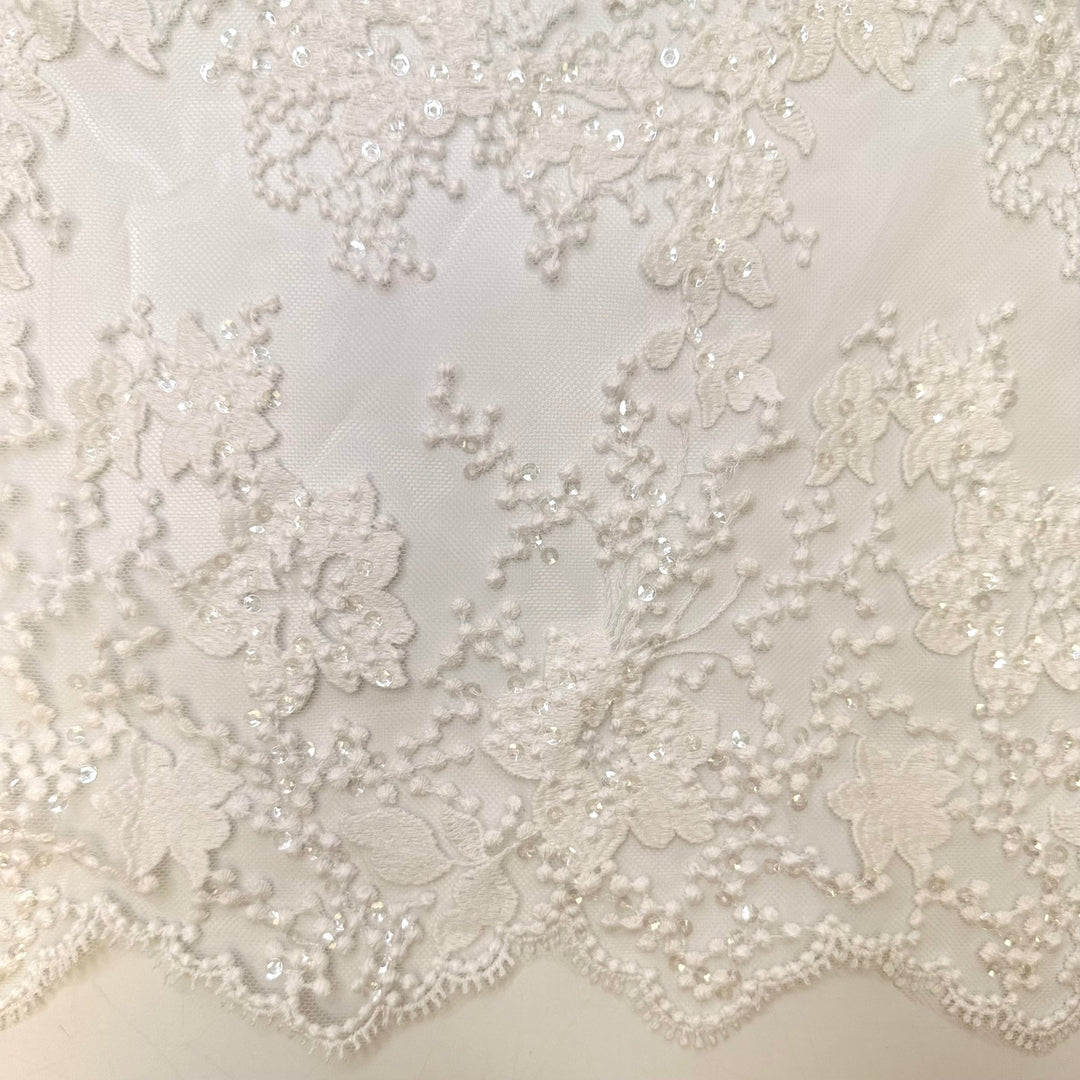 DIY Wedding Favors - Sequins Lace Polyester Blend Knit - White Floral - 1.2M Bundle - True Deadstock fabric Fabric by private - Sustainable Textile | FABCYCLE