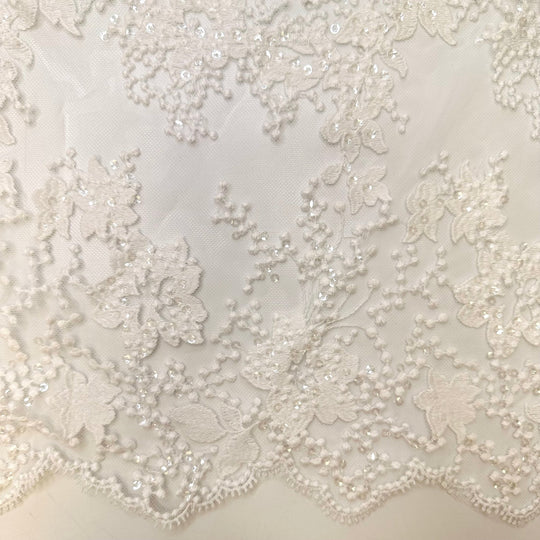 DIY Wedding Favors - Sequins Lace Polyester Blend Knit - White Floral - 1.2M Bundle - True Deadstock fabric Fabric by private - Sustainable Textile | FABCYCLE