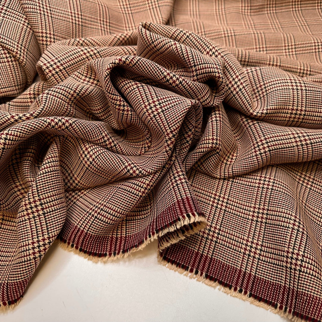 Doctor - Poly/Cotton Woven - Beige/Burgundy Plaid - 1.2M Bundle - True Deadstock fabric Fabric by private - Sustainable Textile | FABCYCLE