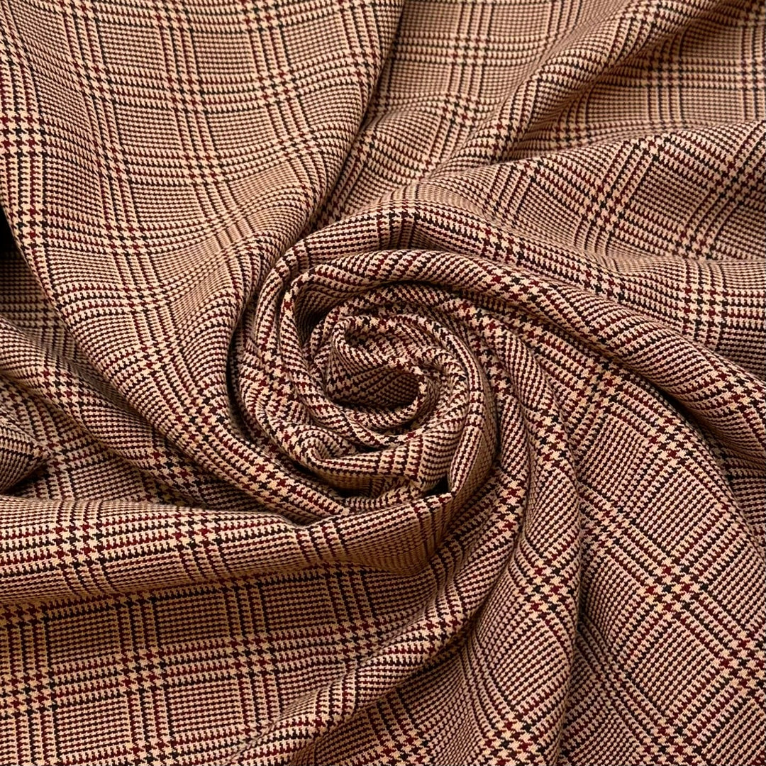 Doctor - Poly/Cotton Woven - Beige/Burgundy Plaid - 1.2M Bundle - True Deadstock fabric Fabric by private - Sustainable Textile | FABCYCLE