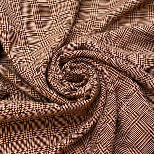 Doctor - Poly/Cotton Woven - Beige/Burgundy Plaid - 1.2M Bundle - True Deadstock fabric Fabric by private - Sustainable Textile | FABCYCLE