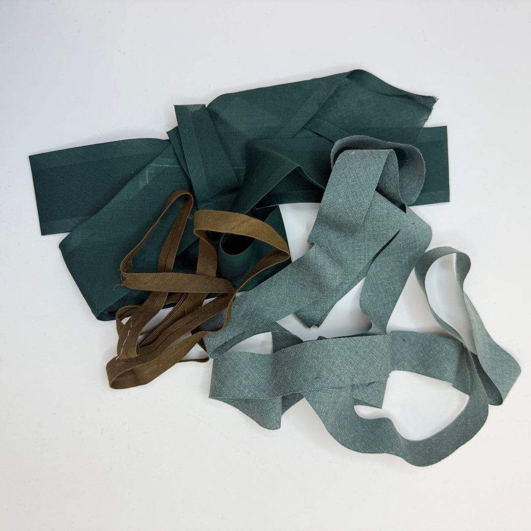 ½" Double Fold Woven Bias Tape - Green/Brown - 1M Package - True Deadstock supplies Fabric by private - Sustainable Textile | FABCYCLE