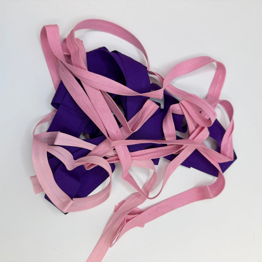 ½" Double Fold Woven Bias Tape - Pink/Purple - 1M Package - True Deadstock supplies Fabric by private - Sustainable Textile | FABCYCLE