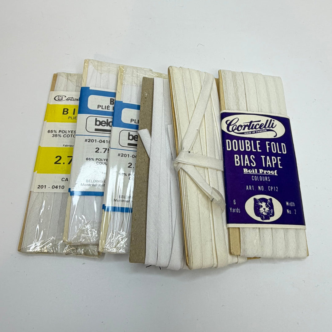 ¼" Double Fold Woven Bias Tape - White/Cream - 2.75M 6 Pack - True Deadstock supplies Fabric by private - Sustainable Textile | FABCYCLE