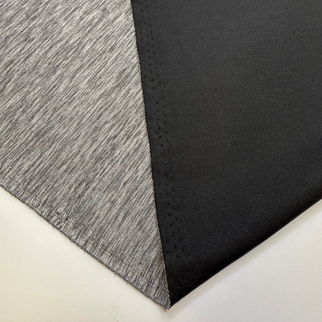 Downy Woodpecker - Fused Double Sport Knit Poly Knit - Black/Grey Heathered - 1M Bundle - True Deadstock fabric Fabric by private - Sustainable Textile | FABCYCLE
