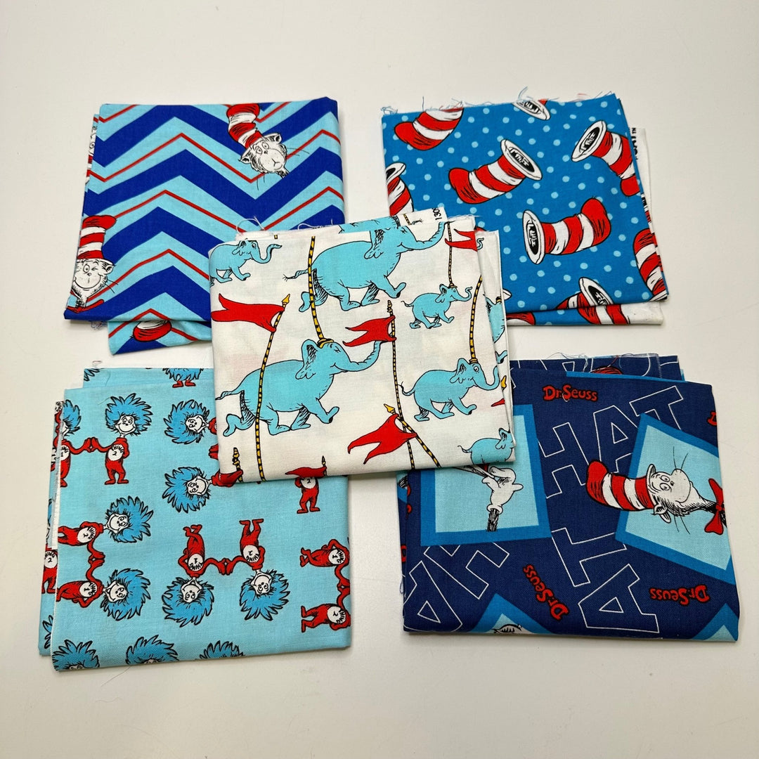 Dr. Seuss Quilting Pack - Cotton Woven - Blue Multi Dr Seuss Motif - 5 Piece Pack - True Deadstock fabric Fabric by private - Sustainable Textile | FABCYCLE