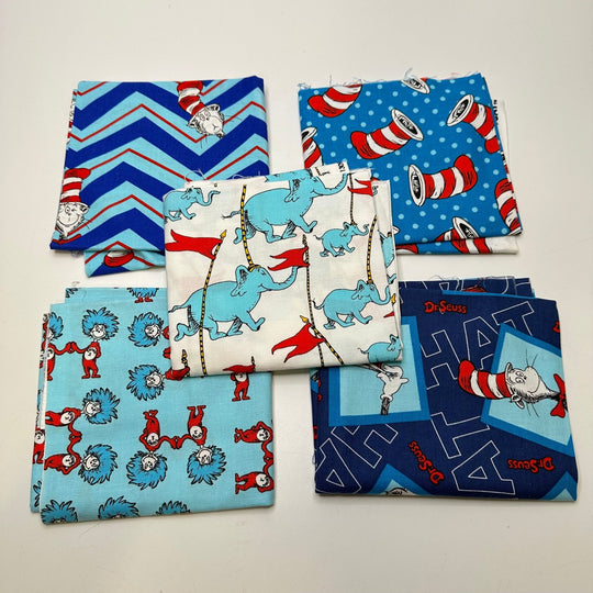 Dr. Seuss Quilting Pack - Cotton Woven - Blue Multi Dr Seuss Motif - 5 Piece Pack - True Deadstock fabric Fabric by private - Sustainable Textile | FABCYCLE