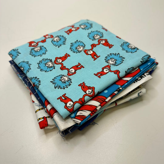 Dr. Seuss Quilting Pack - Cotton Woven - Blue Multi Dr Seuss Motif - 5 Piece Pack - True Deadstock fabric Fabric by private - Sustainable Textile | FABCYCLE