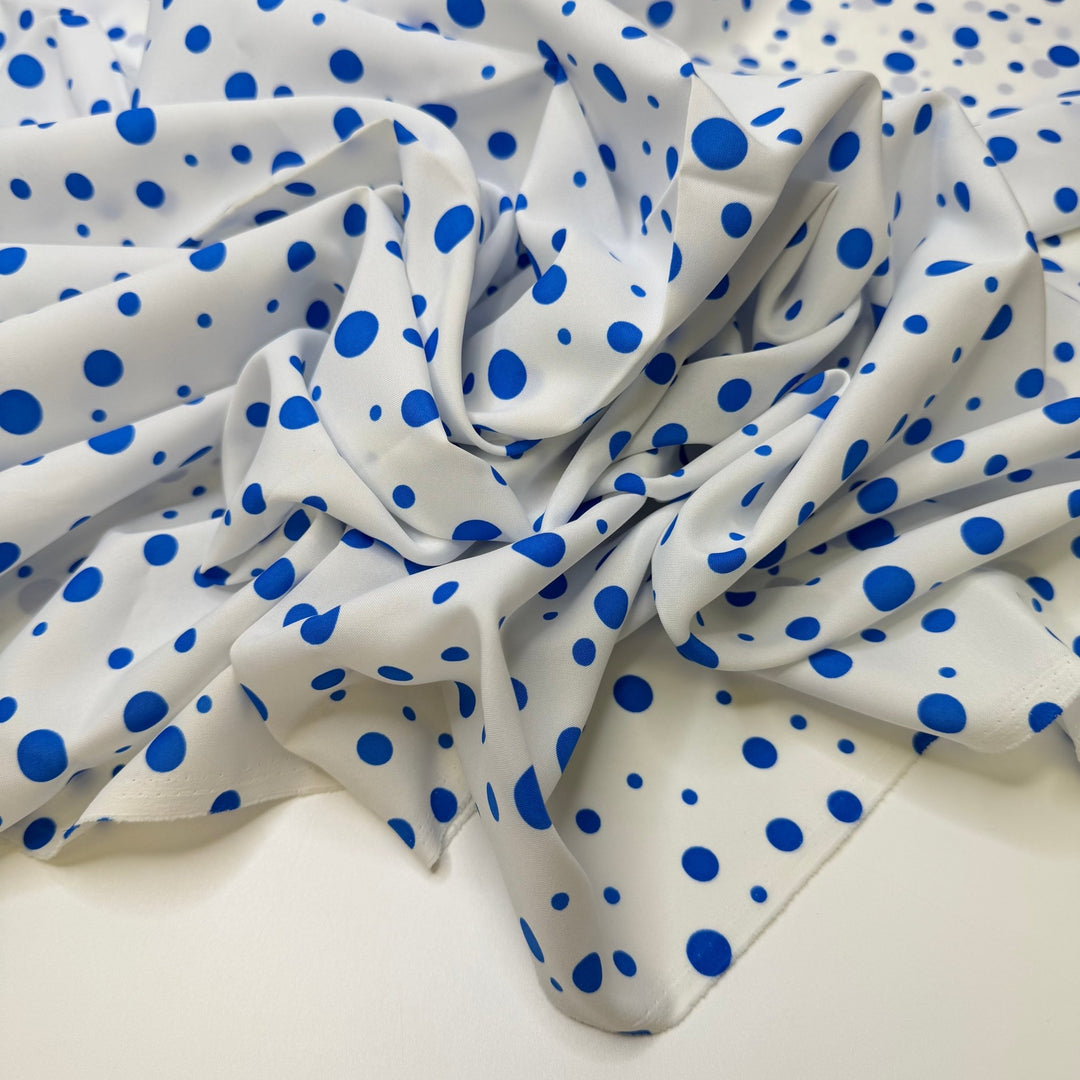 Drip Drip Drop - Sateen Poly Woven - White/Blue Polka Dots - 2M Bundle - True Deadstock fabric Fabric by private - Sustainable Textile | FABCYCLE