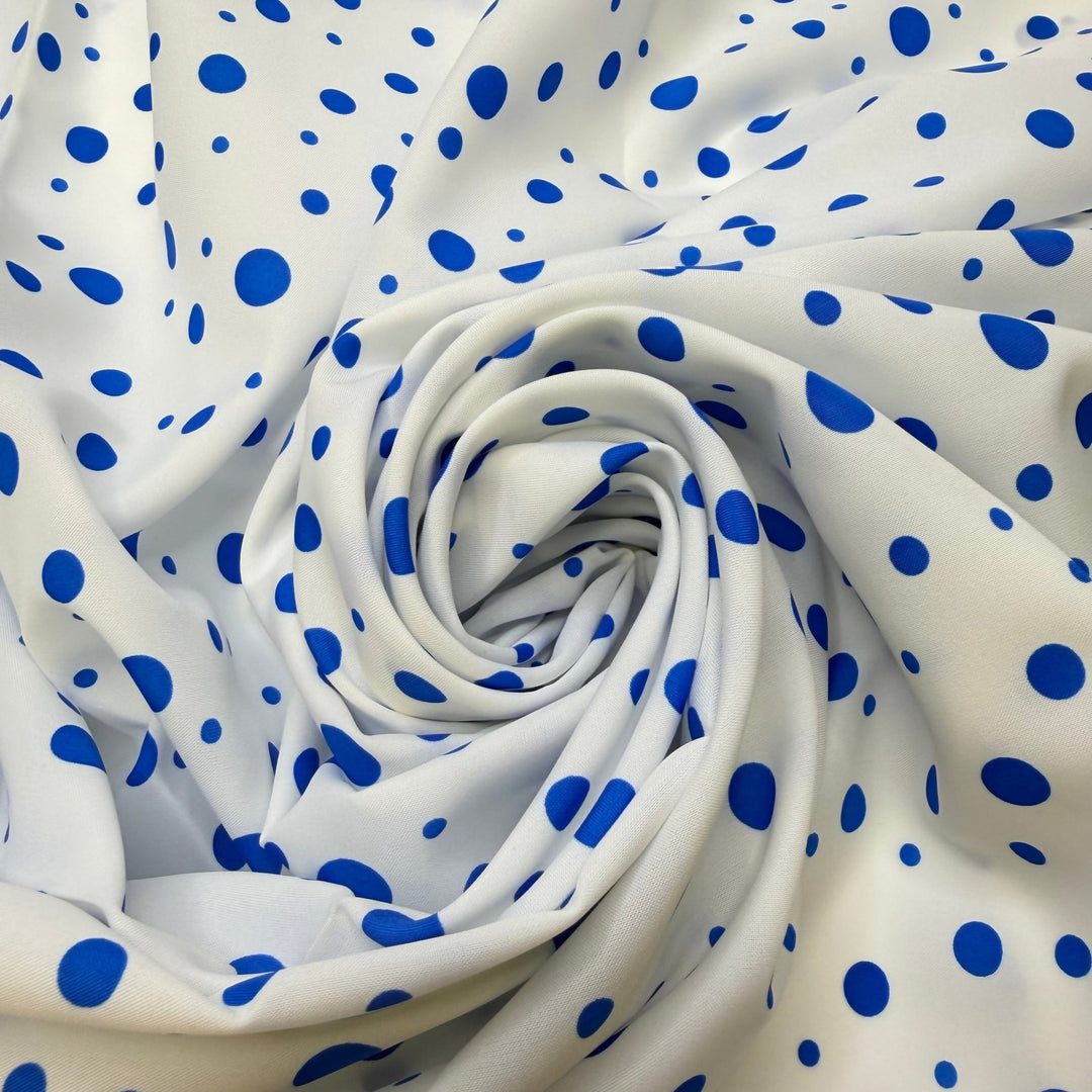 Drip Drip Drop - Sateen Poly Woven - White/Blue Polka Dots - 2M Bundle - True Deadstock fabric Fabric by private - Sustainable Textile | FABCYCLE