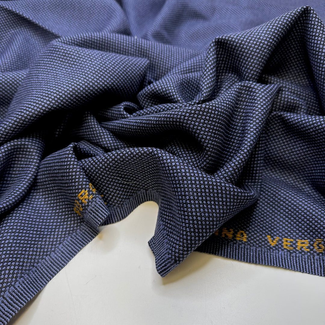 Drip Drip Drop - Virgin Wool Basket Weave Wool Woven - Blue/Navy - 2M Bundle - True Deadstock fabric Fabric by private - Sustainable Textile | FABCYCLE
