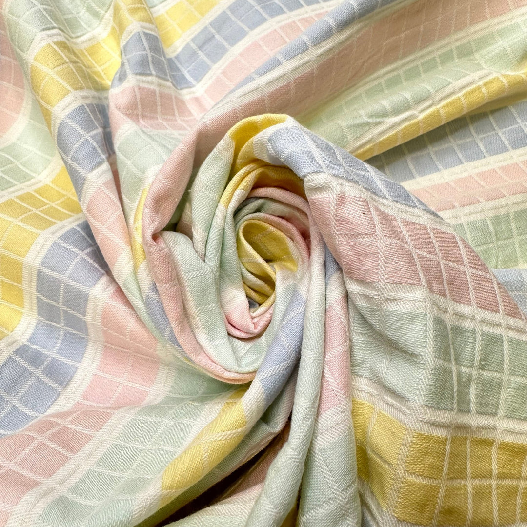 Earth Day Vendor Tables - Vintage Cotton Woven - White Multi Geometric - 2.2M Bundle - True Deadstock fabric Fabric by private - Sustainable Textile | FABCYCLE