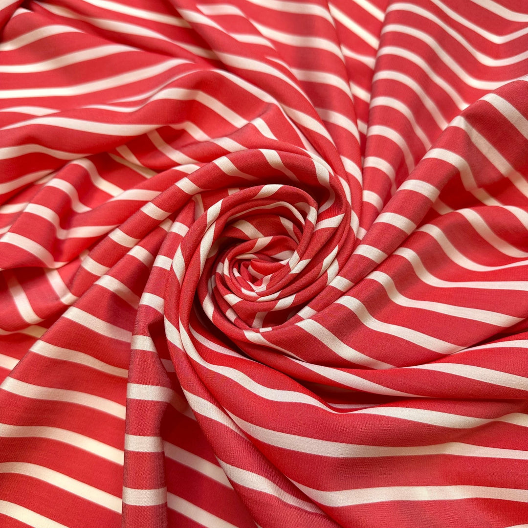 Echoing Conch - Silk Woven - Red/White Stripes - 3M Bundle - True Deadstock fabric Fabric by private - Sustainable Textile | FABCYCLE