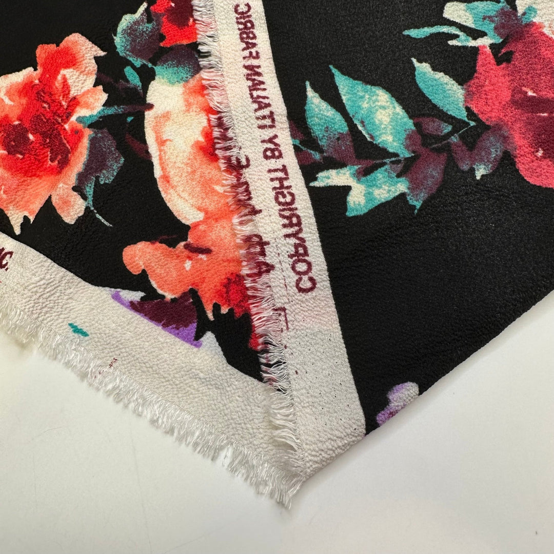 Edible Flowers - Crepe Poly Woven - Black Multi Floral - 2M Bundle - True Deadstock fabric Fabric by private - Sustainable Textile | FABCYCLE