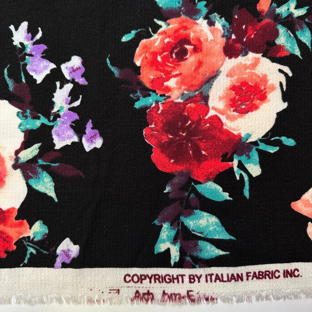 Edible Flowers - Crepe Poly Woven - Black Multi Floral - 2M Bundle - True Deadstock fabric Fabric by private - Sustainable Textile | FABCYCLE